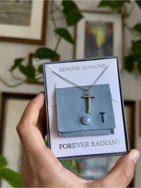 Sterling Silver “T” Diamond Pendant Necklace